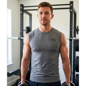 Under Armour HeatGear Compression Sleeveless Shirt Gray XL Workout 1361522-090